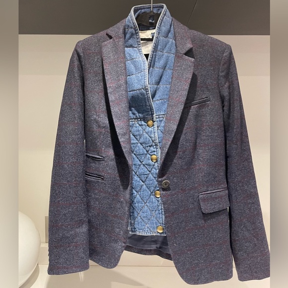 $748 Veronica Beard Blue Burgundy windowpane wool Dickey jacket Blazer sz 0 - Picture 5 of 16